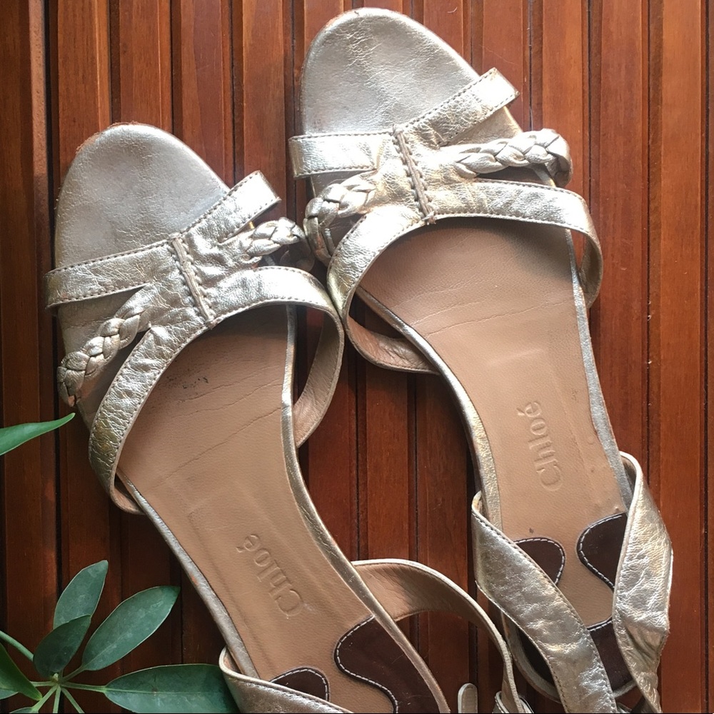 Chloe leather flat gold sandals
